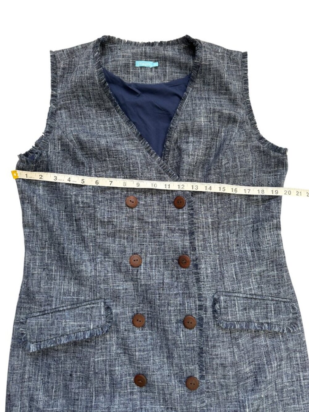 J.McLaughlin Womens Size 14 Dress Tweed Blue Sleeveless Double-Breasted Buttoned - Picture 7 of 9